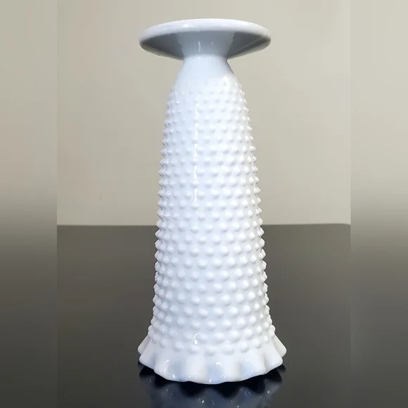 Vntg Fenton For L.E. Smith Hobnail White Milk Glass 8 3 /4" Crimped Edge Vase - Picture 7 of 14